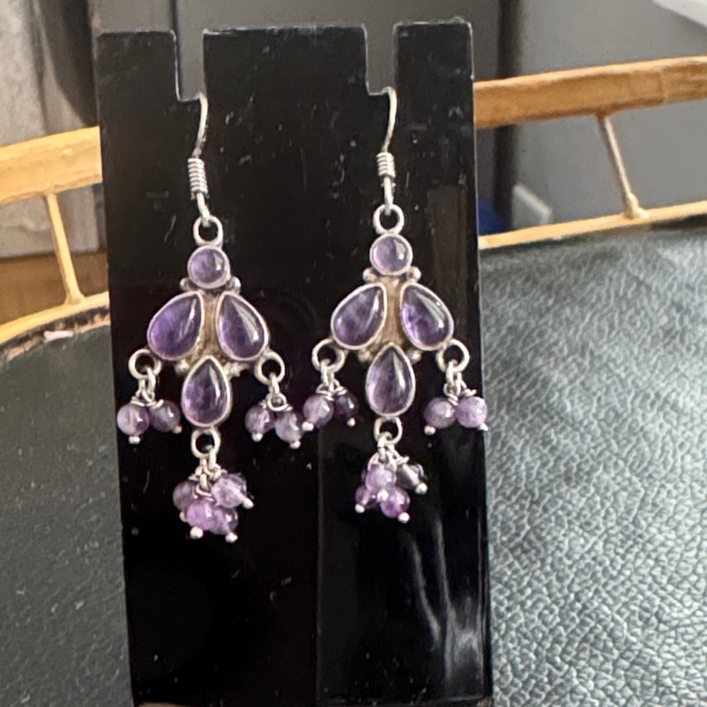 Dangly Sterling Silver Amethyst Earrings